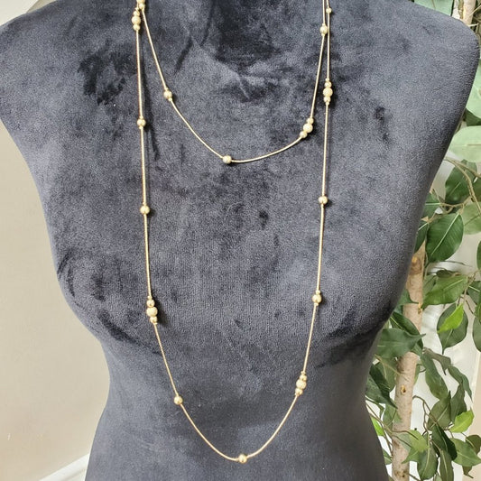 Women's Gold-Tone Pearls Double Layer Chain with Lobster Clasp Necklace