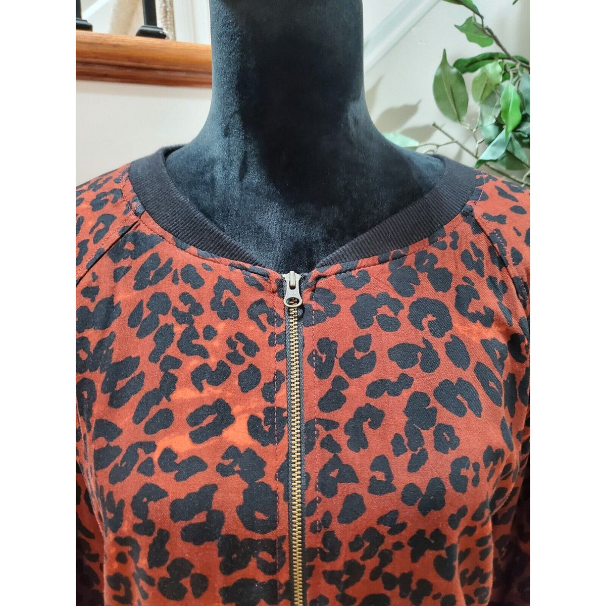 Beachlunchlounge Womens Red & Black Leopard Print Full Zip Front Jacket Size XL