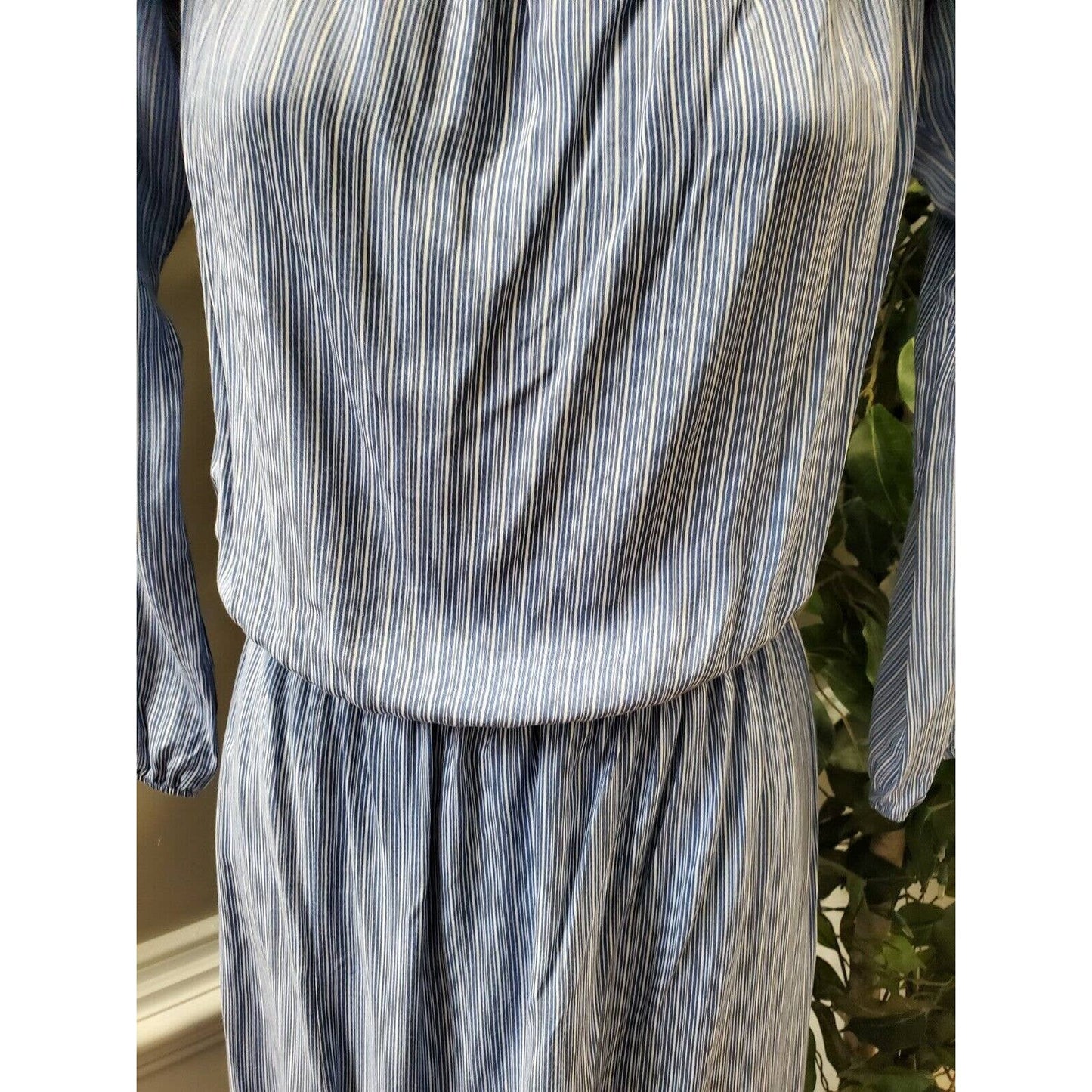 Boutique Lula & Lala Women's Blue Rayon Long Sleeve Scoop Neck Maxi Dress Size M