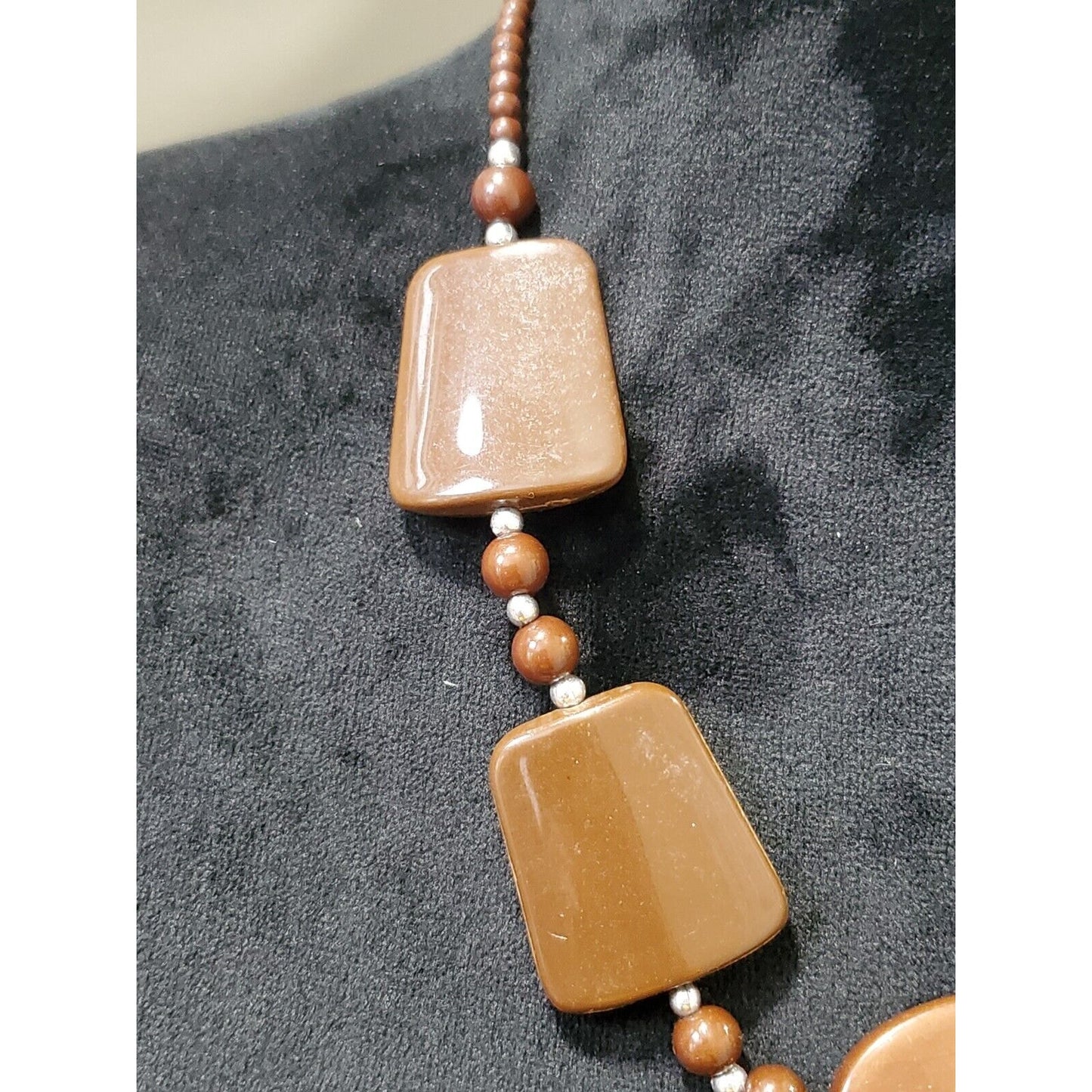 Retro Teak Wooden Geometric Modernist Flat Lay Collar Necklace