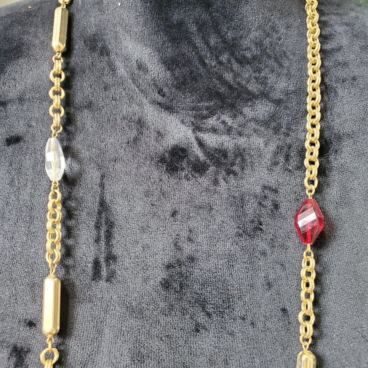 Women's Gold Gemstone Confetti with Lobster Clasp Long Necklace