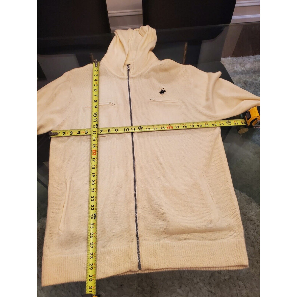 Beverly Hills Men's Cream 100% Acrylic Long Sleeve Full Zip Knit Sweater Size XL