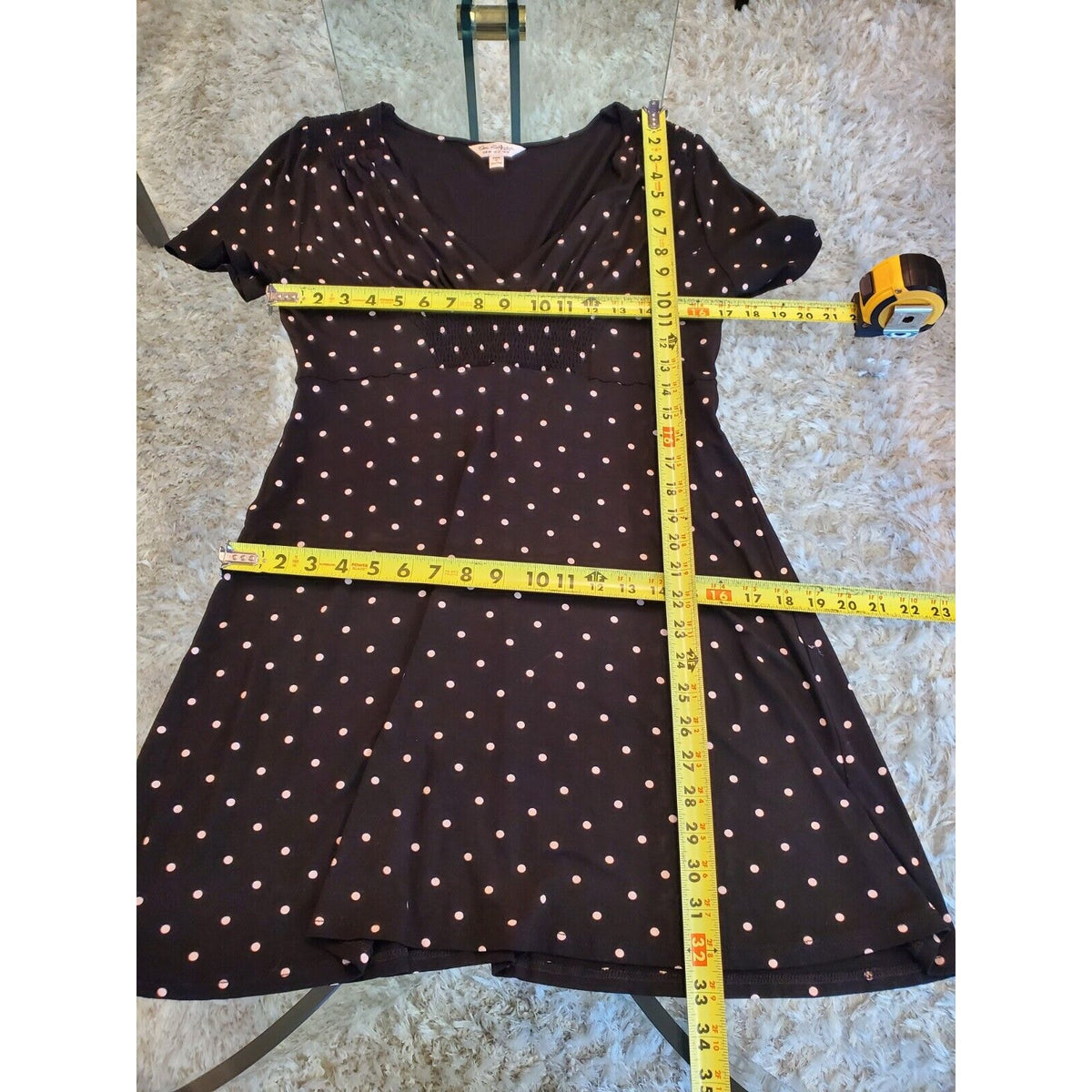 Miss Selfridge Women's Black Polyester V-Neck Short Sleeve Knee Length Dress 12