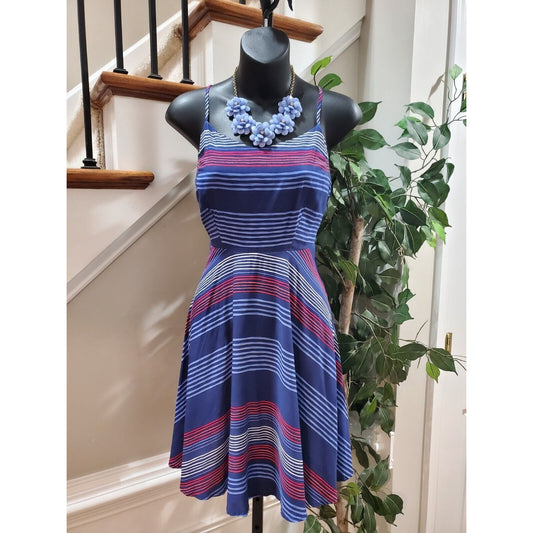 Old Navy Women's Blue Striped Rayon Round Neck Sleeveless Knee Length Dress XS