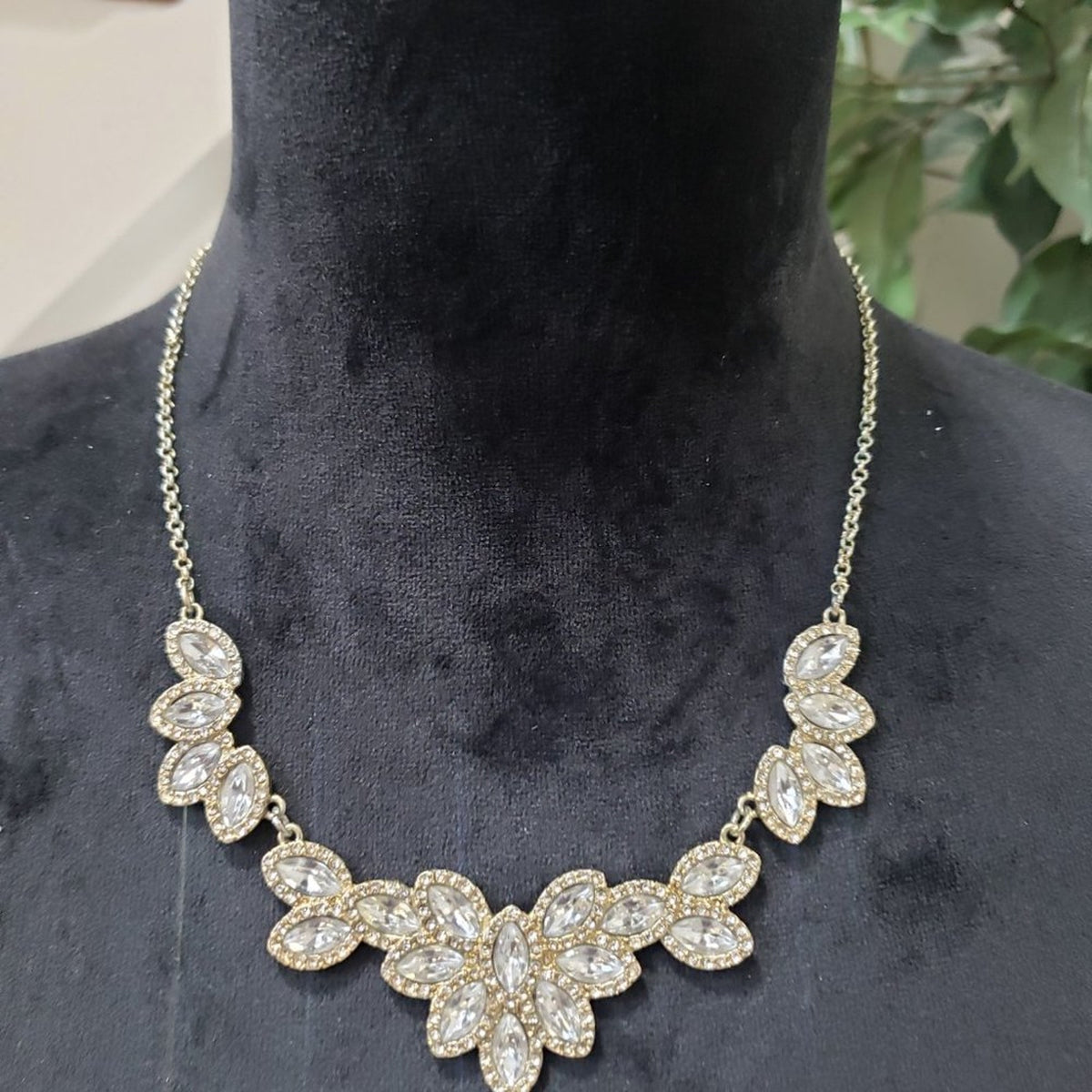 C Women's Gold Tone Clear Teardrop Rhinestones Princess Necklace