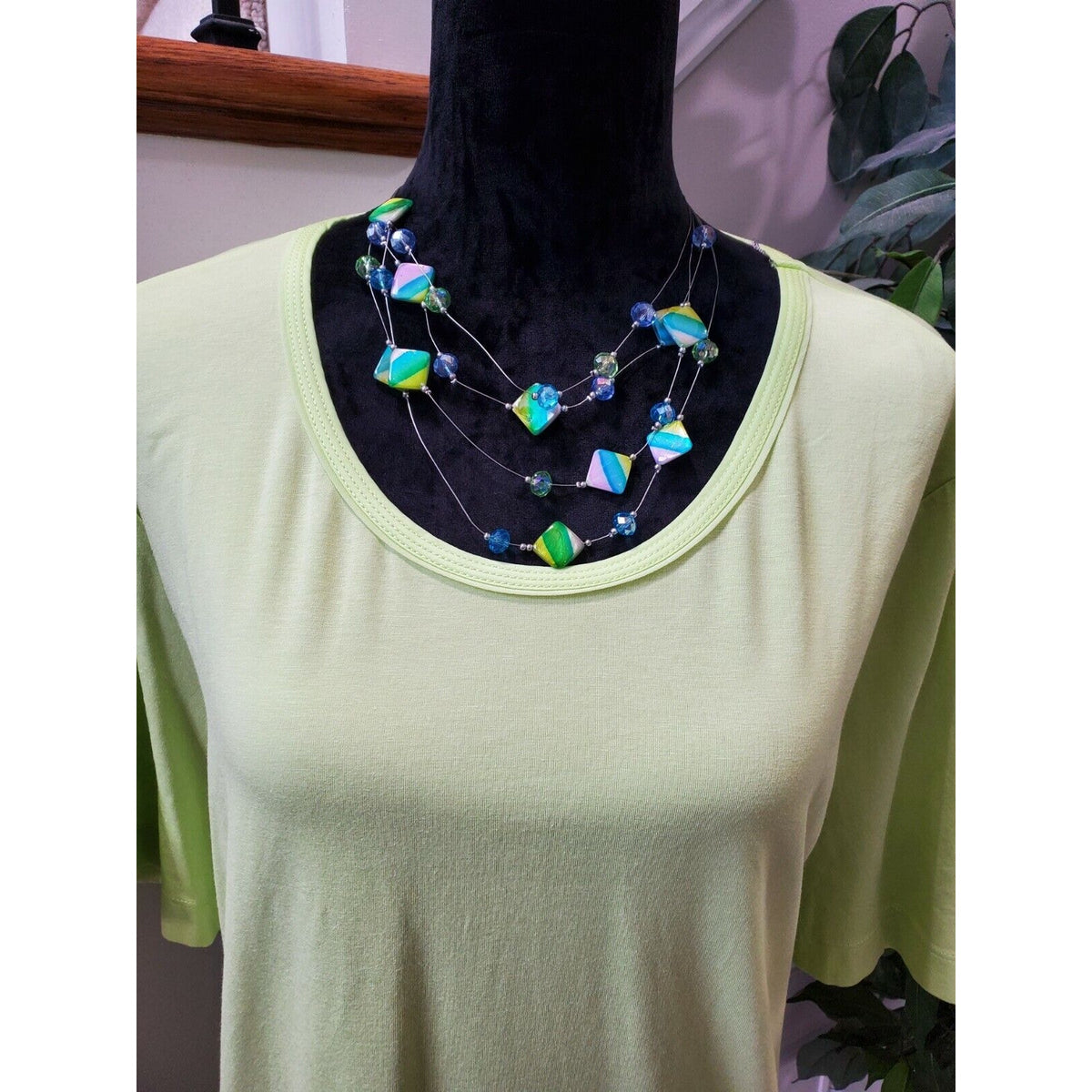 Bloomingdale's Basler Women's Green Polyester 3/4 Sleeve Round Neck T-Shirt 46