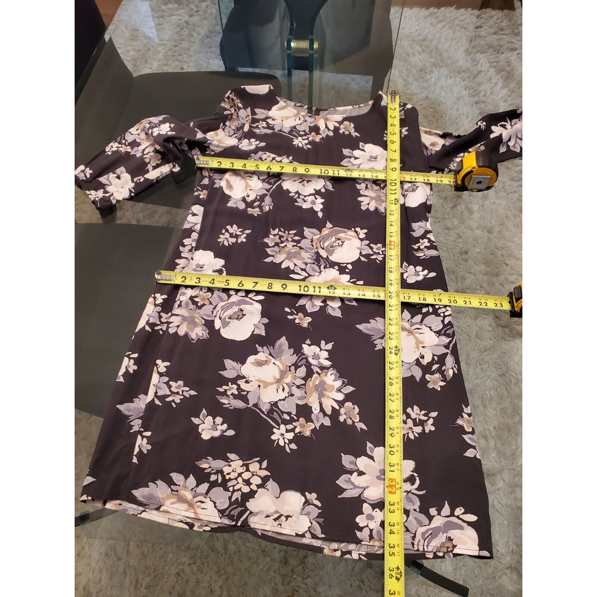 Old Navy Women's Black Floral Rayon Round Neck Long Sleeve Knee Length Dress M
