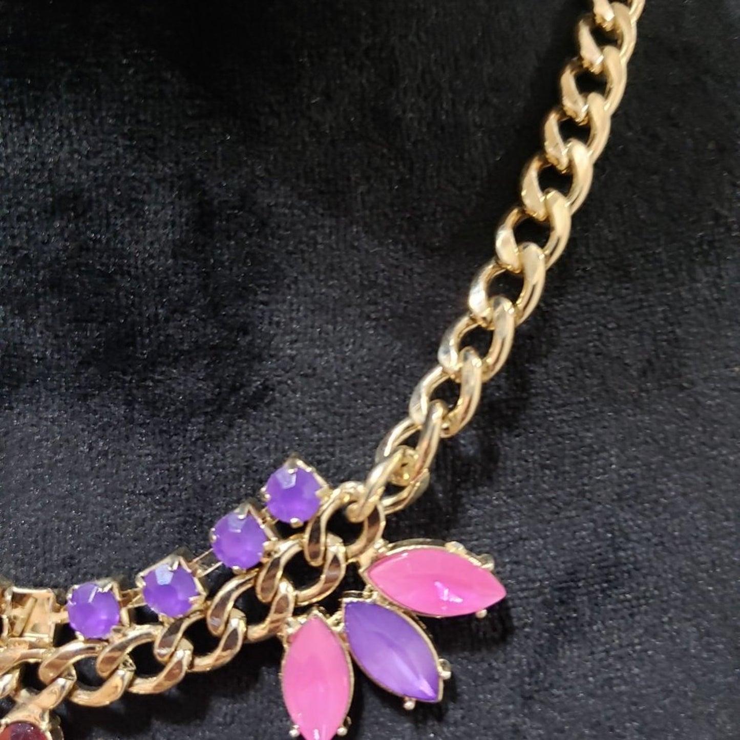 Womens Gold Tone Chain Red Purple and Pink Gemstone Teardrop Necklace w/ Lobster