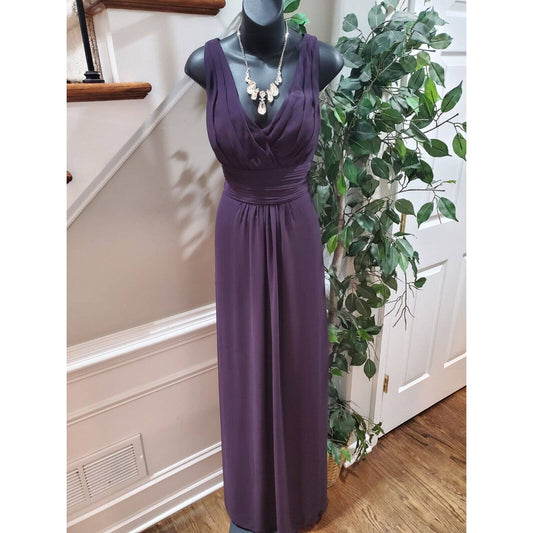 Levkoff Women Purple Polyester V-Neck Sleeveless Formal Long Maxi Dress Size M