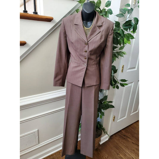 Kasper Womens Brown Polyester Single Breasted Blazer & Pant 2 Piece Suit 10P