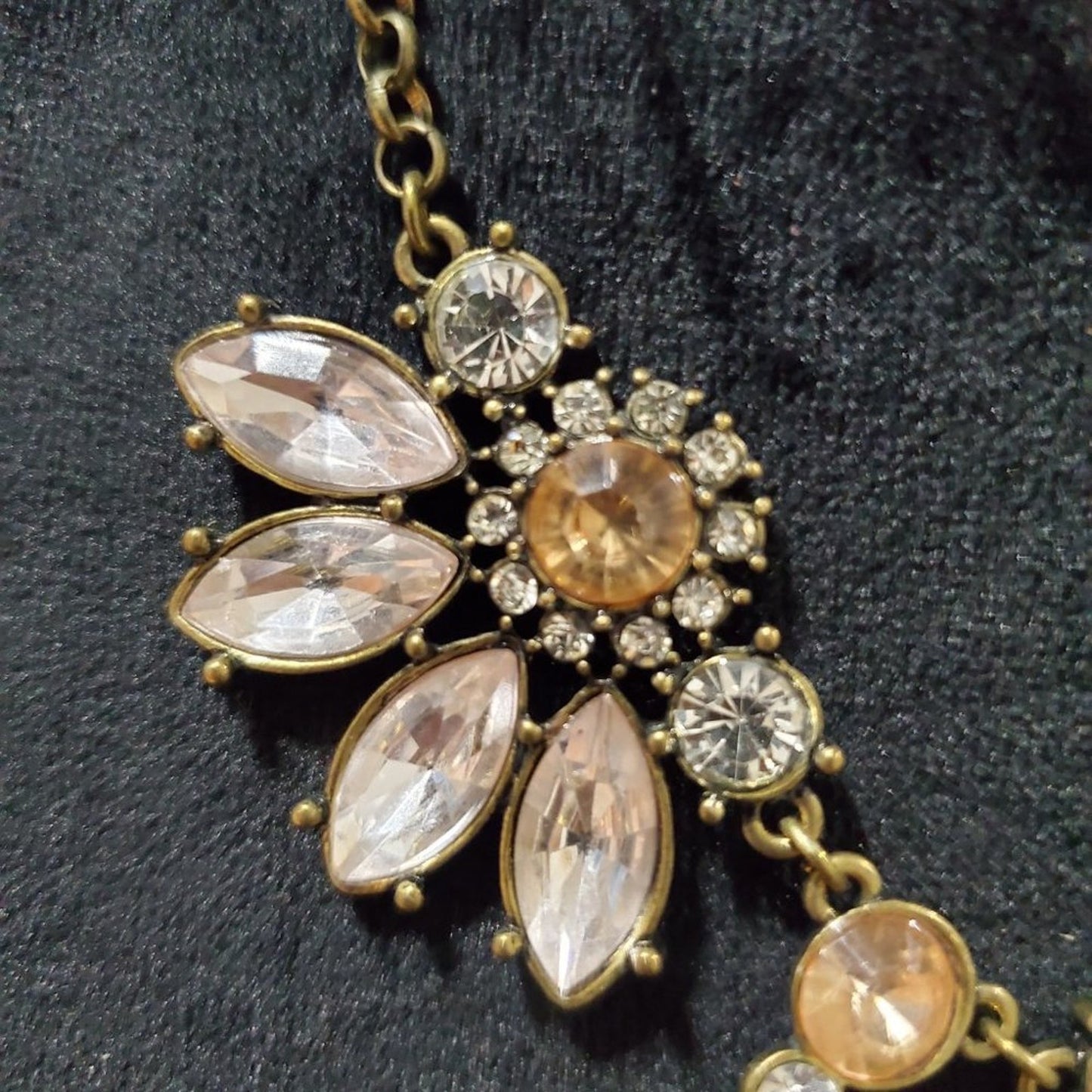 Women's Three Flower Necklace Large Crystal Petals Bib Style Spring Necklace