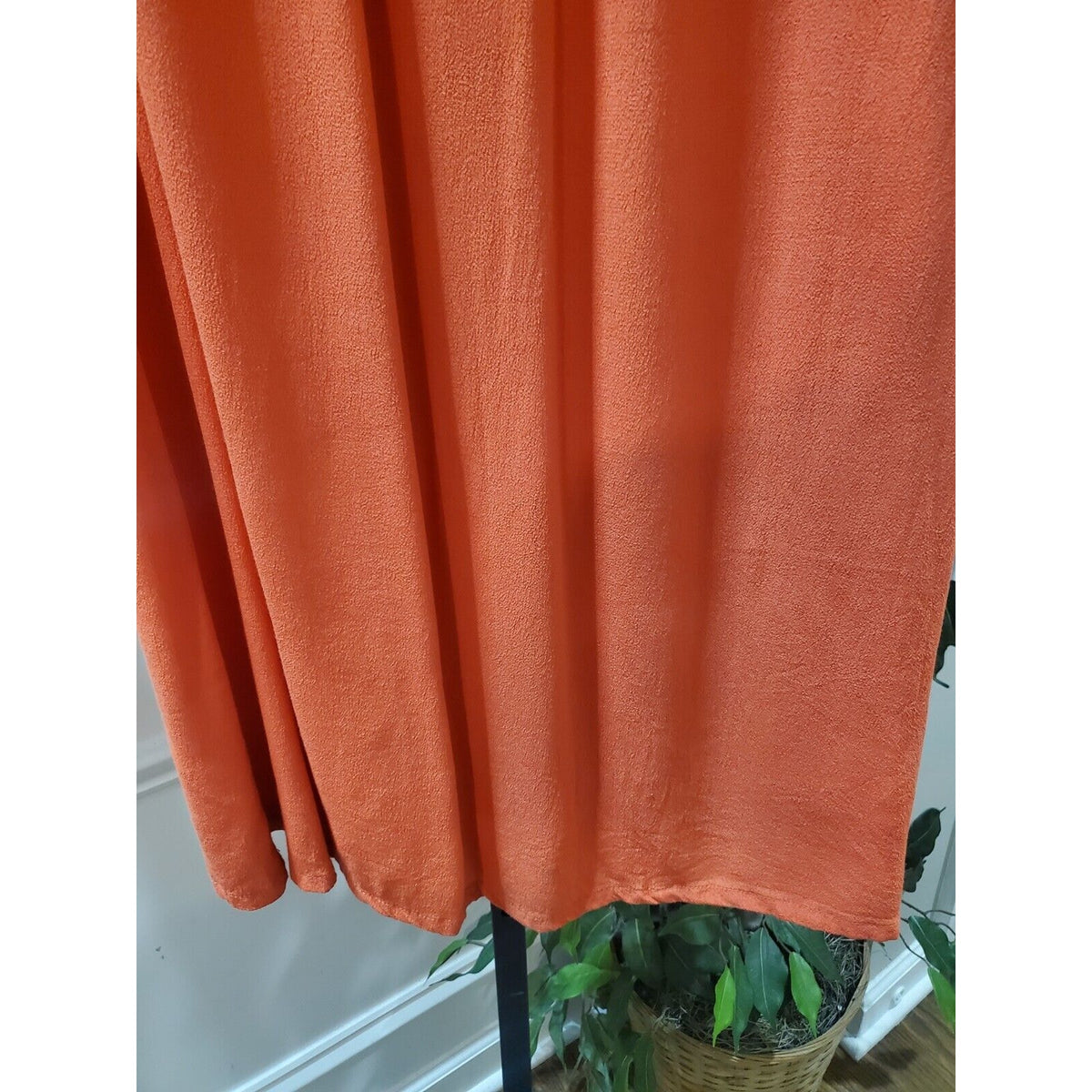Women's Orange Solid Rayon Side Pockets & Elastic Waist Long Skirt Size Small