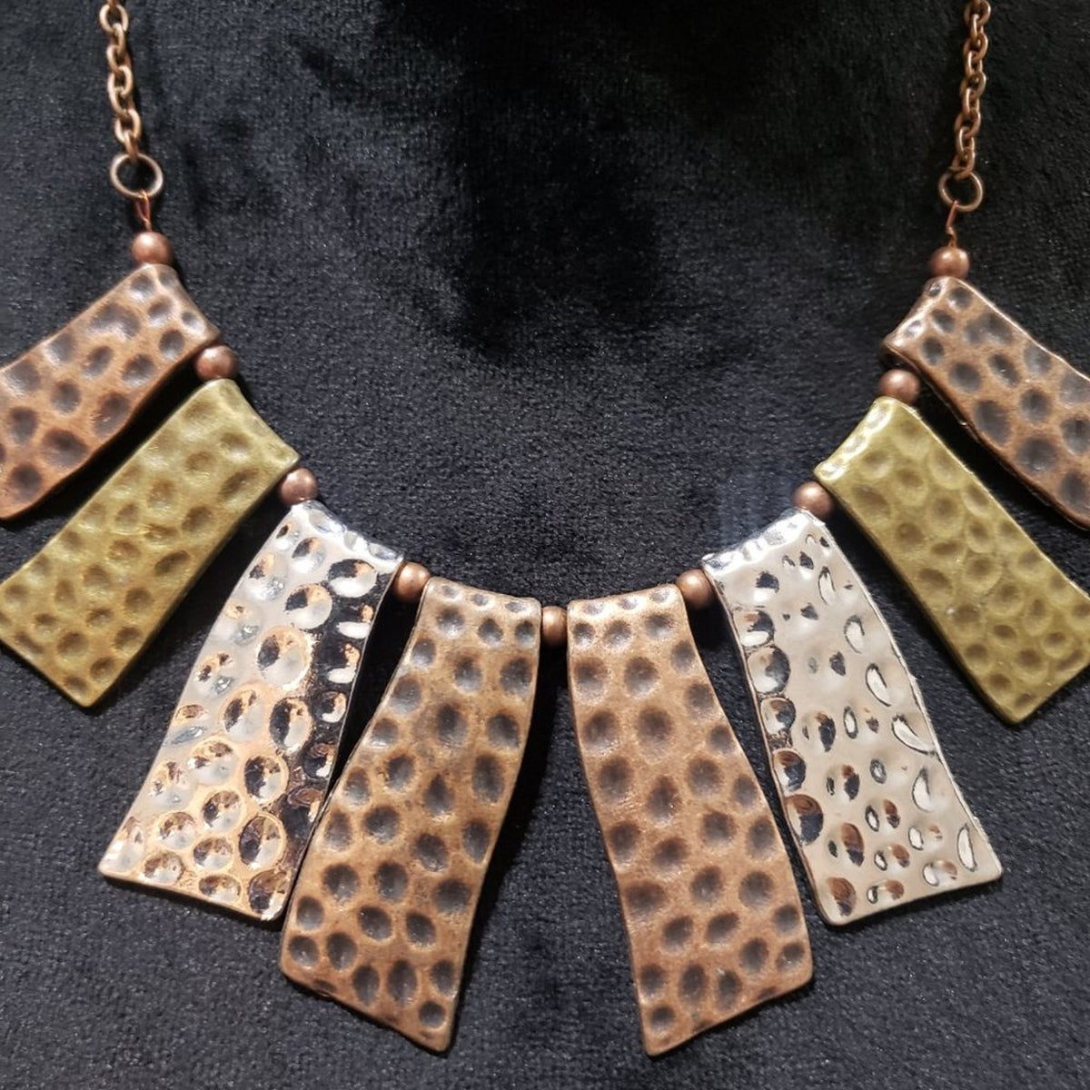 Abstract Wavy Plates Copper Chain Silver Brass Fan of the Tribe Necklace
