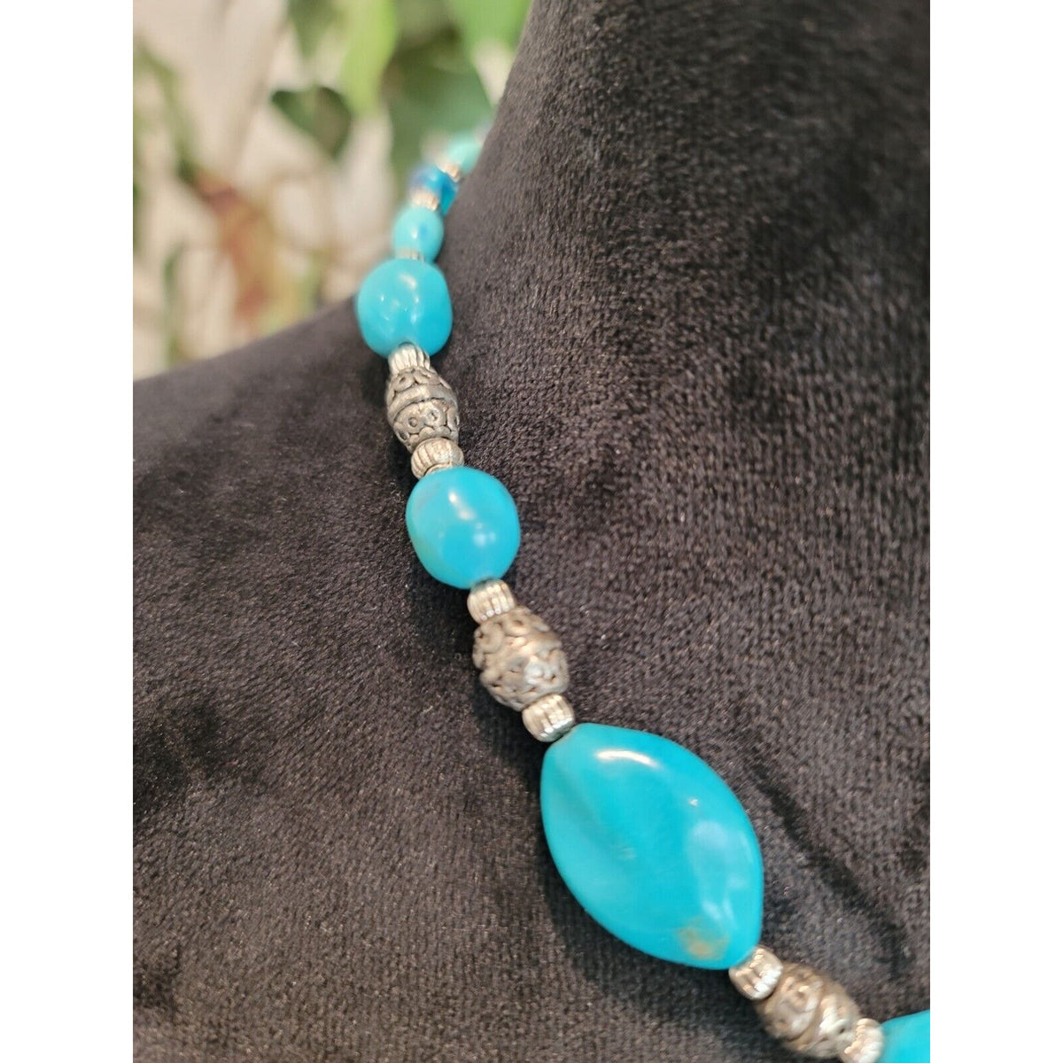 Womens Fashion Turquoise Gemstone Statement Beaded Necklace Handmade Jewelry