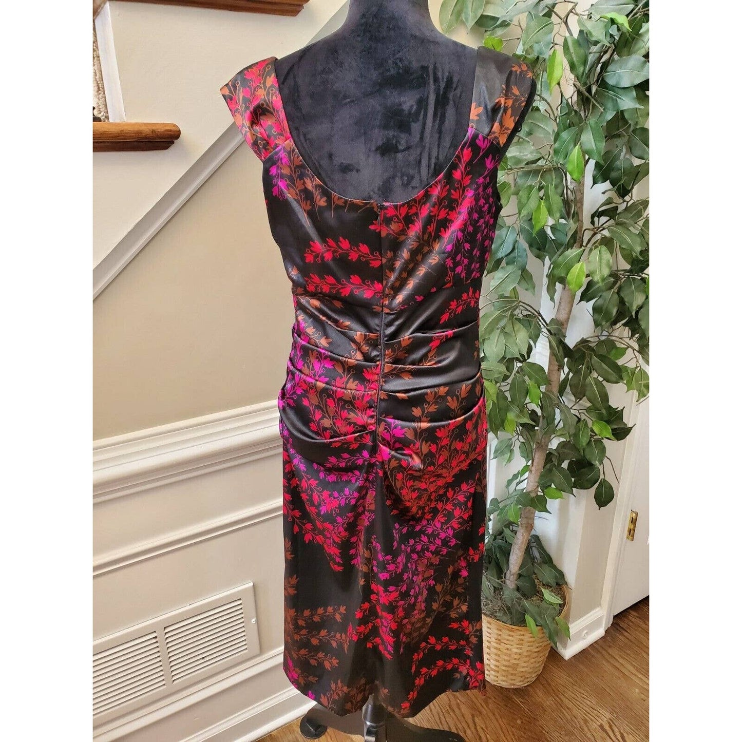 London Style Women Floral Polyester Square Neck Sleeveless Knee Length Dress 12