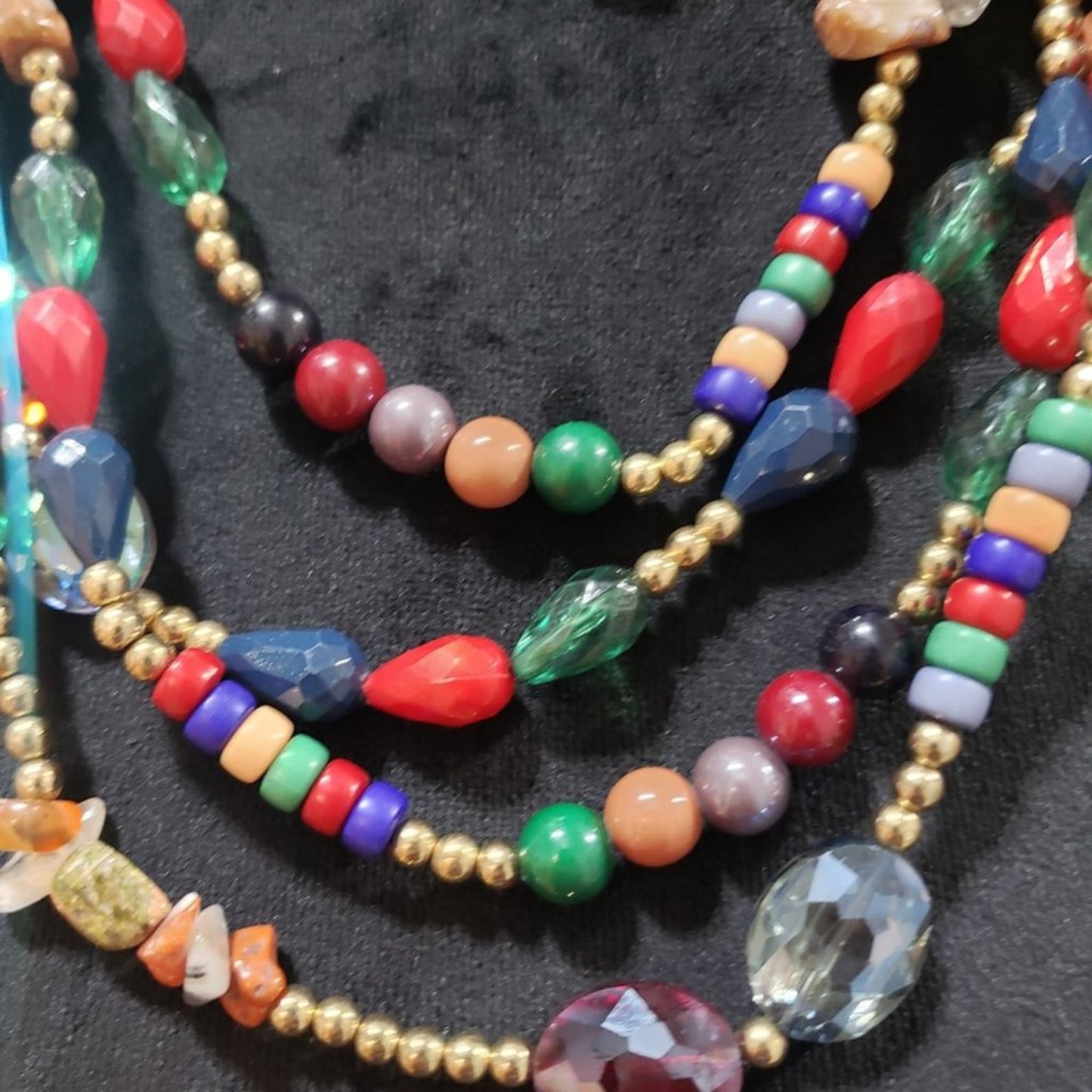 Women's Multicolored Four Strand Beads Lobster Clasp Statement Necklace