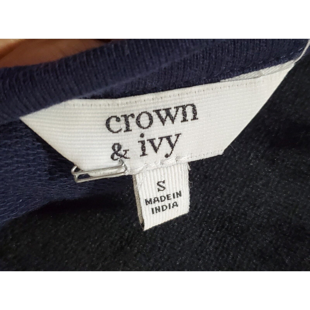 Crown & Ivy Women Blue 100% Cotton Round Neck Long Sleeve Top Blouse Size Small