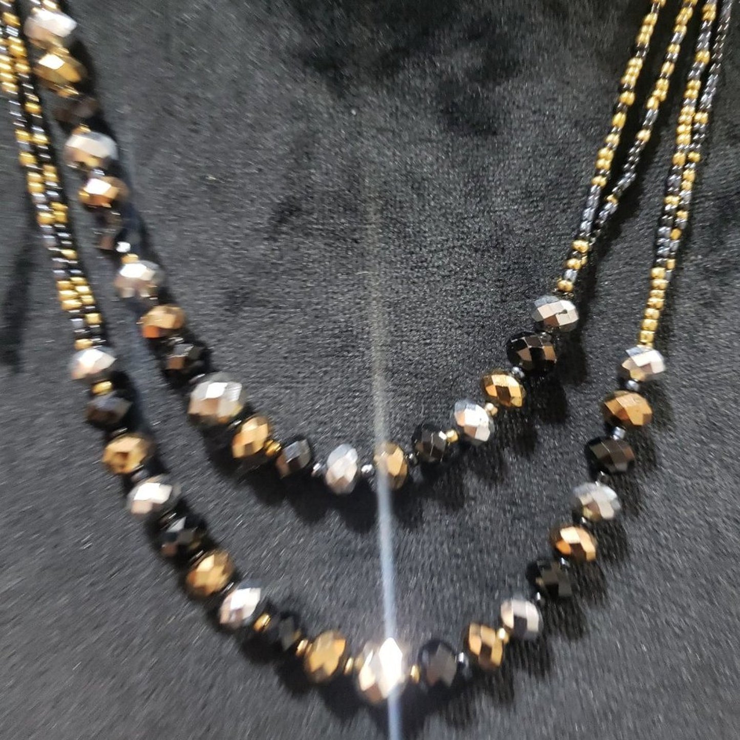 Women's Black Cube Round & Crystal Beaded Fashion Long Necklace