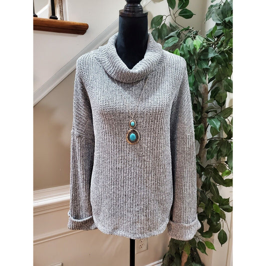 Gibson Look Women's Gray Polyester Long Sleeve Cowl Neck Pullover Knit Sweater L