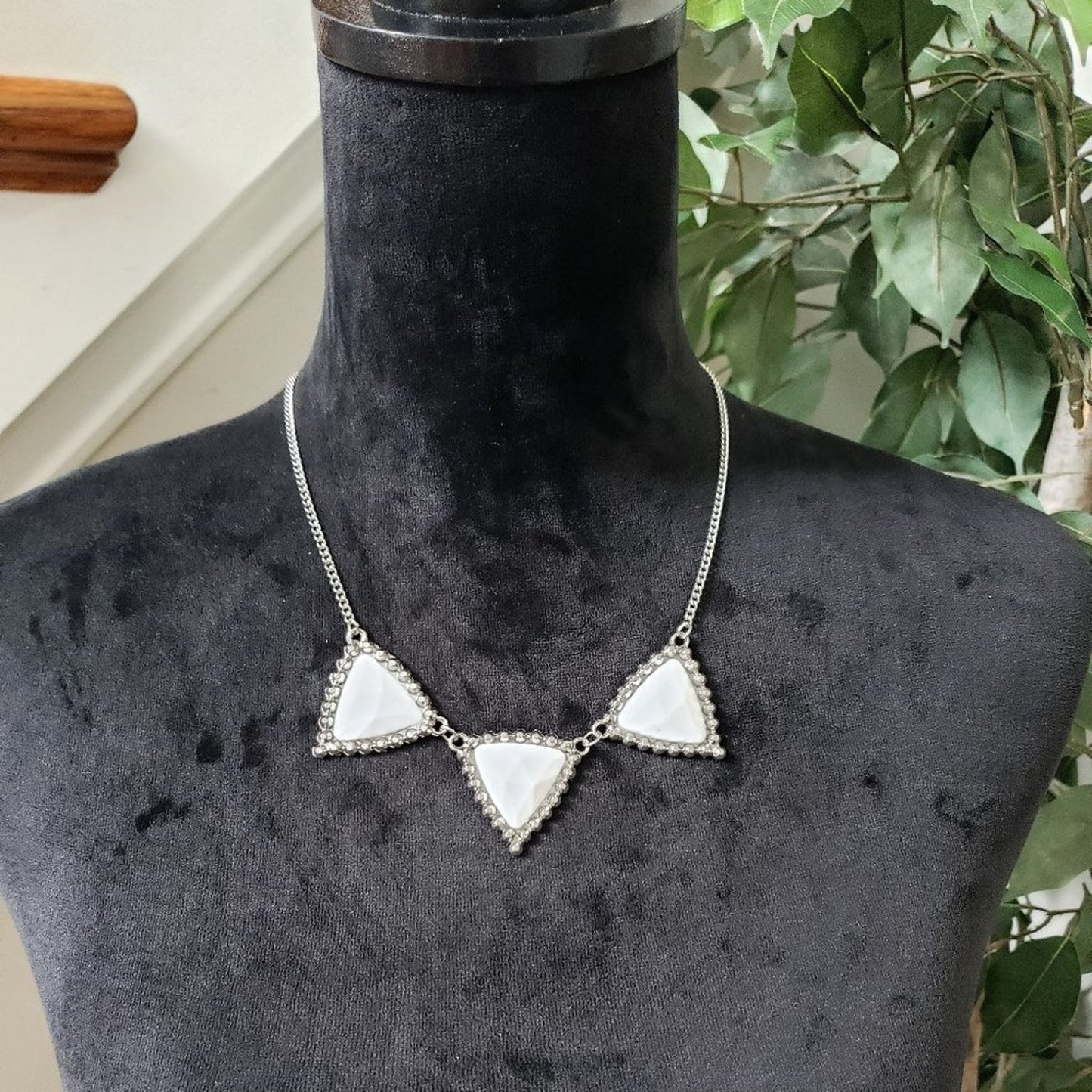 Womens Mother of Pearl Gemstone Triangle Pendant Necklace