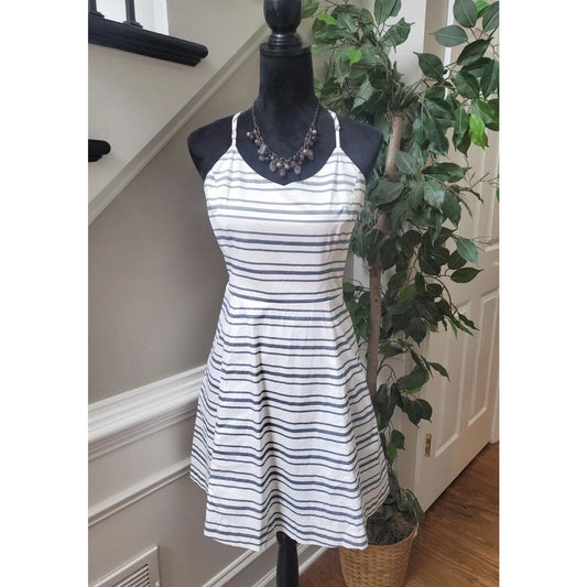 Banana Republic Women's White & Black Round Neck Sleeveless Knee Length Dress 10