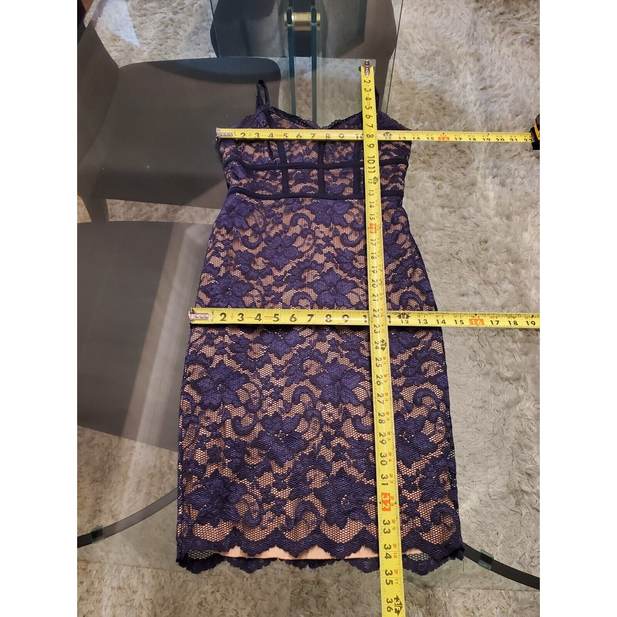 B. Darlin Blue Lace Nylon Sweetheart Neck Sleeveless Knee Length Dress Size 5/6