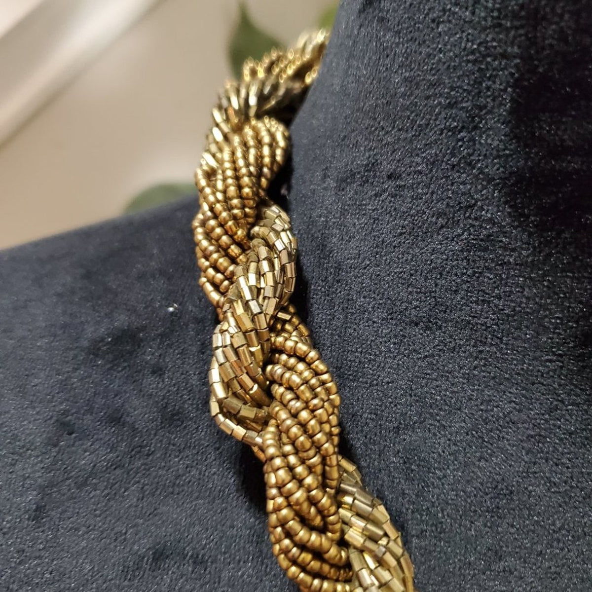 Women's Gold Multilayer Round Twisted Beaded with Lobster Clasp Necklace