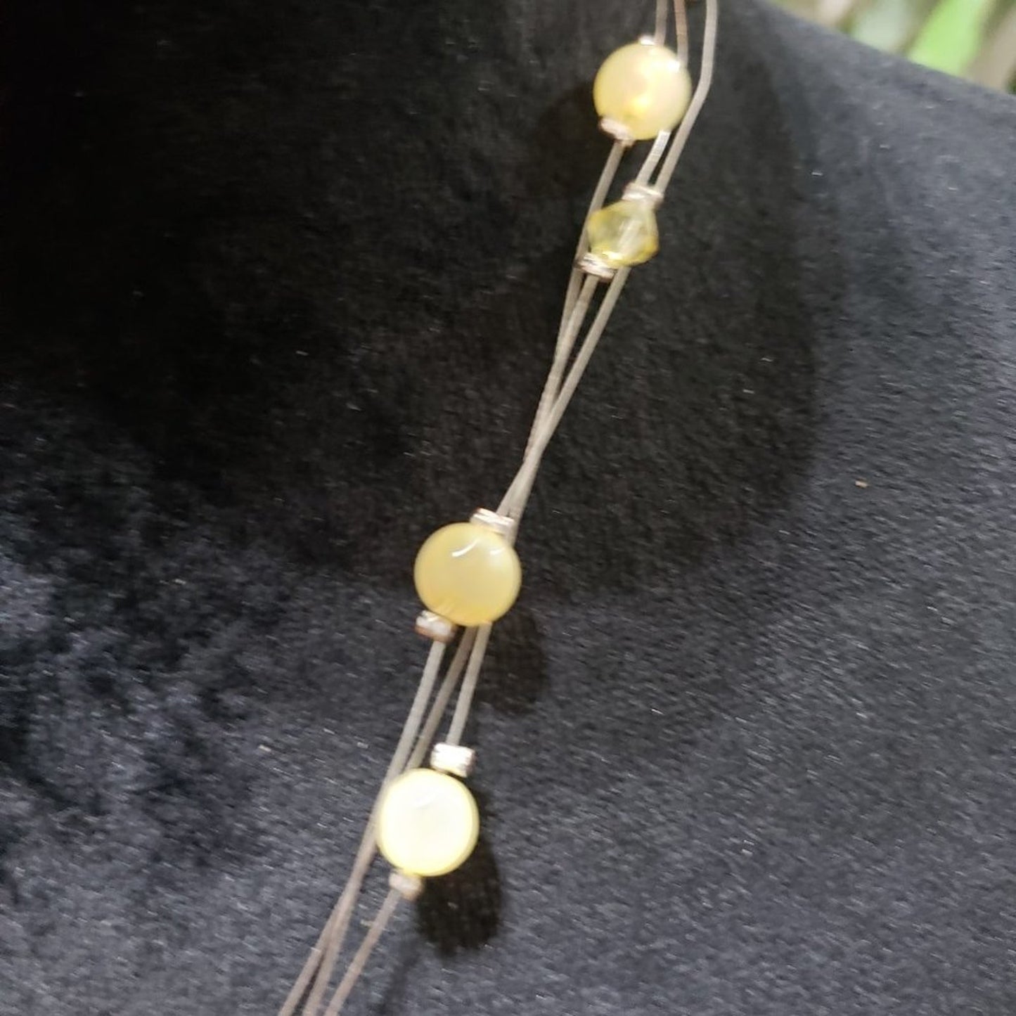Womens Fashion Triple Strand Yellow Flower Pendant Beaded Charm Necklace