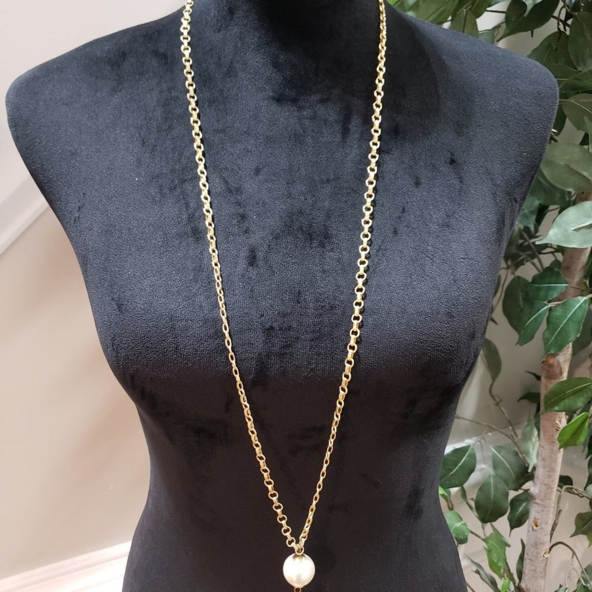 Womens Fashions Gold White Stone Thin Tassel Pendant Necklace with Lobster Clasp