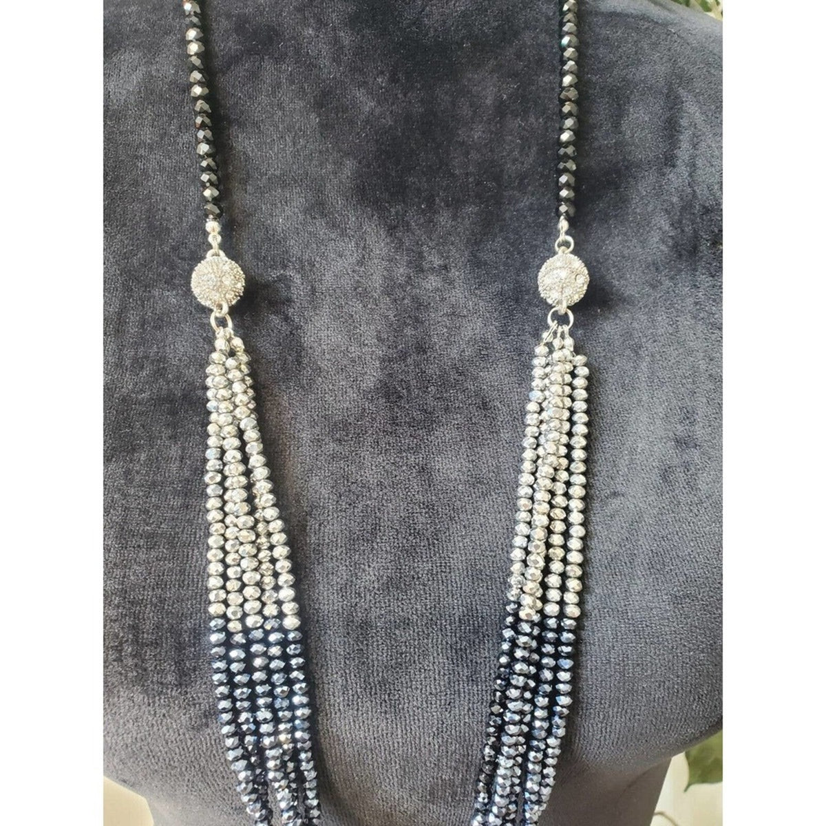 Women's Silver Multicolored Multilayer Crystal Beaded Fashion Jewelry Necklace