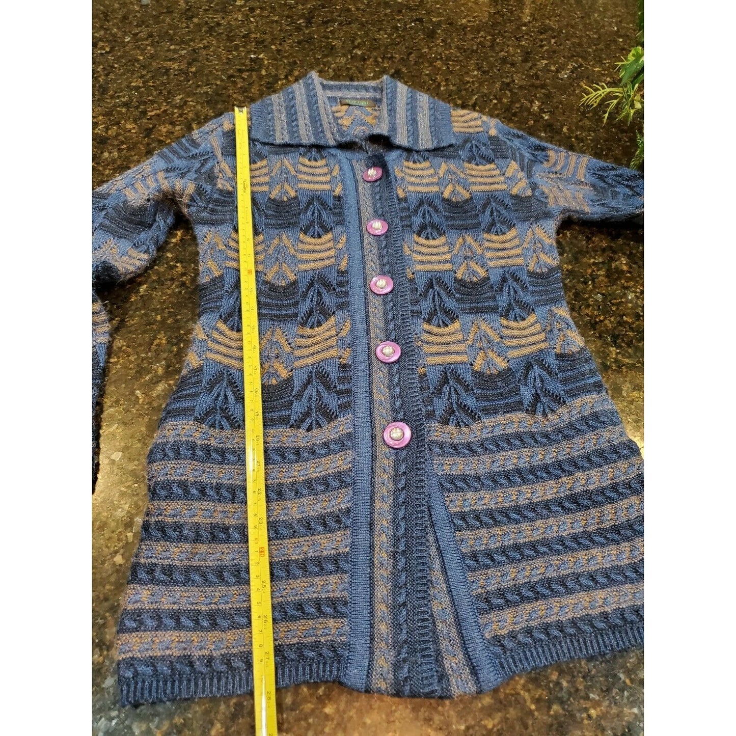 Vintage Top Girl Multicolor Blue Cotton Long Sleeve Button Casual Sweaters M