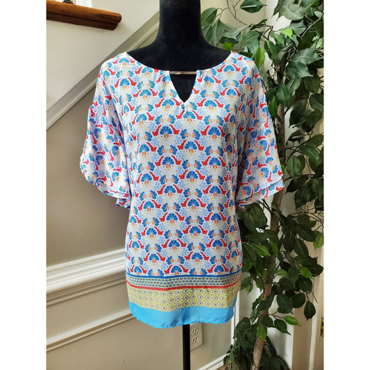 New Directions Women White Polyester Round Neck Short Sleeve Top Blouse Size 1X
