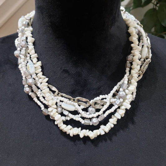 Women's White Multilayer Beaded Round Fashion Jewelry Necklace