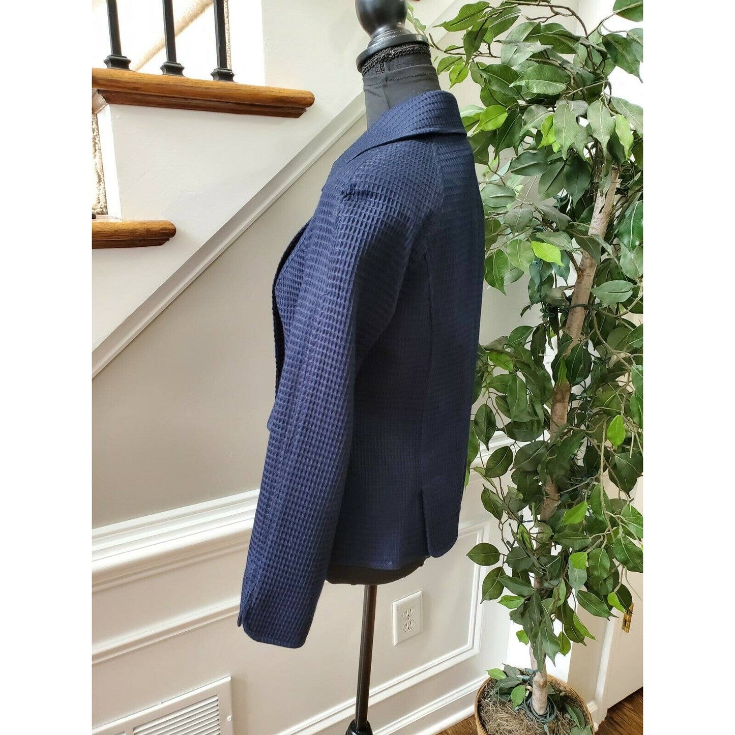 Talbots Women's Blue 100% Cotton Long Sleeve Front Buttons Fitted Blazer Size 4