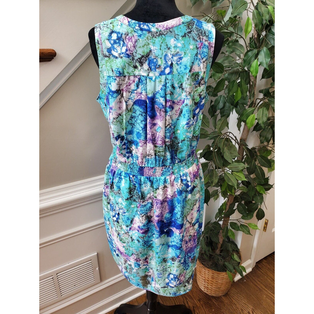 Charlie Jade Women Multicolor Polyester V-Neck Sleeveless Knee Length Dress L/G