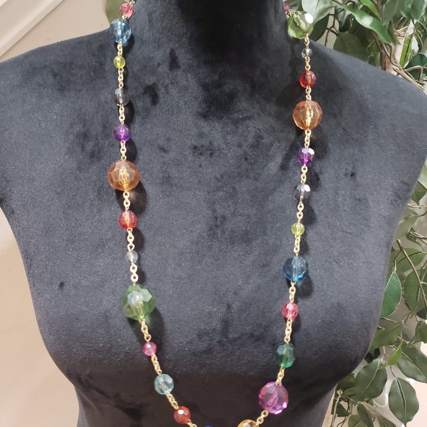 Women's Multicolor Round Shape Beaded With Gold Tone Chain Statement Necklace