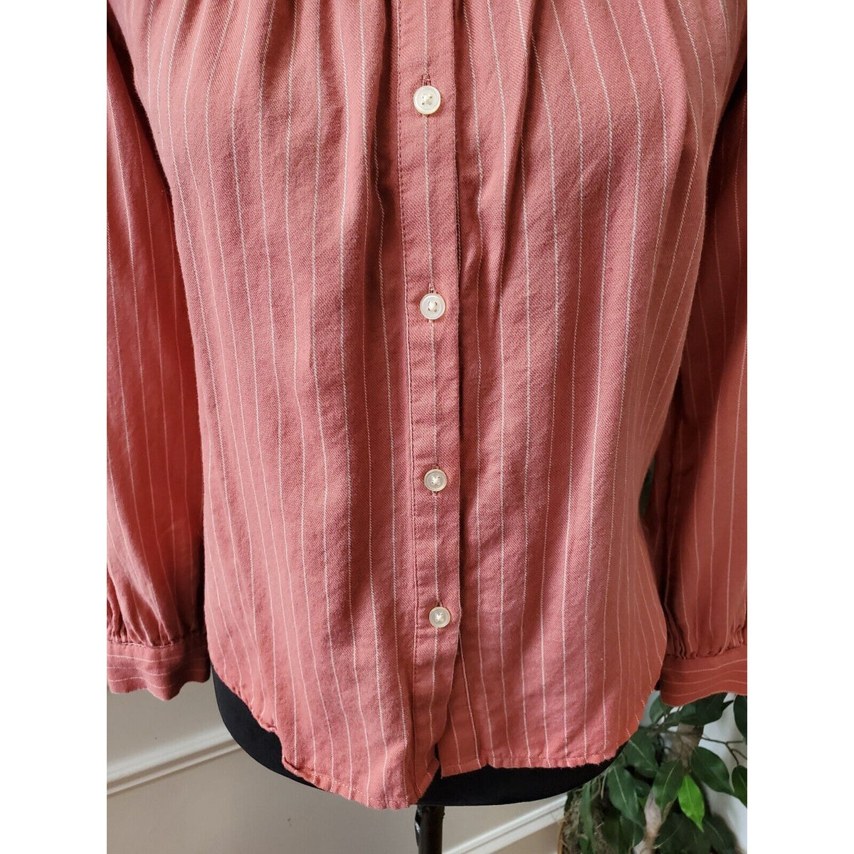 Loft Pink Petite Striped Shirttail Blouse Pressed Petal 100% Cotton Size 2XSP