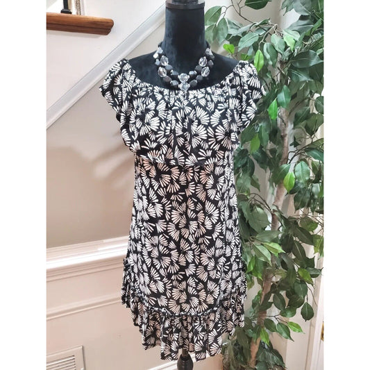 Blue Island Women Black & White Scoop Neck Sleeveless Casual Knee Length Dress M