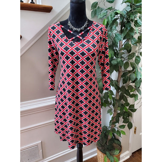 Womens Multicolor Polyester Round Neck Long Sleeve Knee Length Dress Size Medium