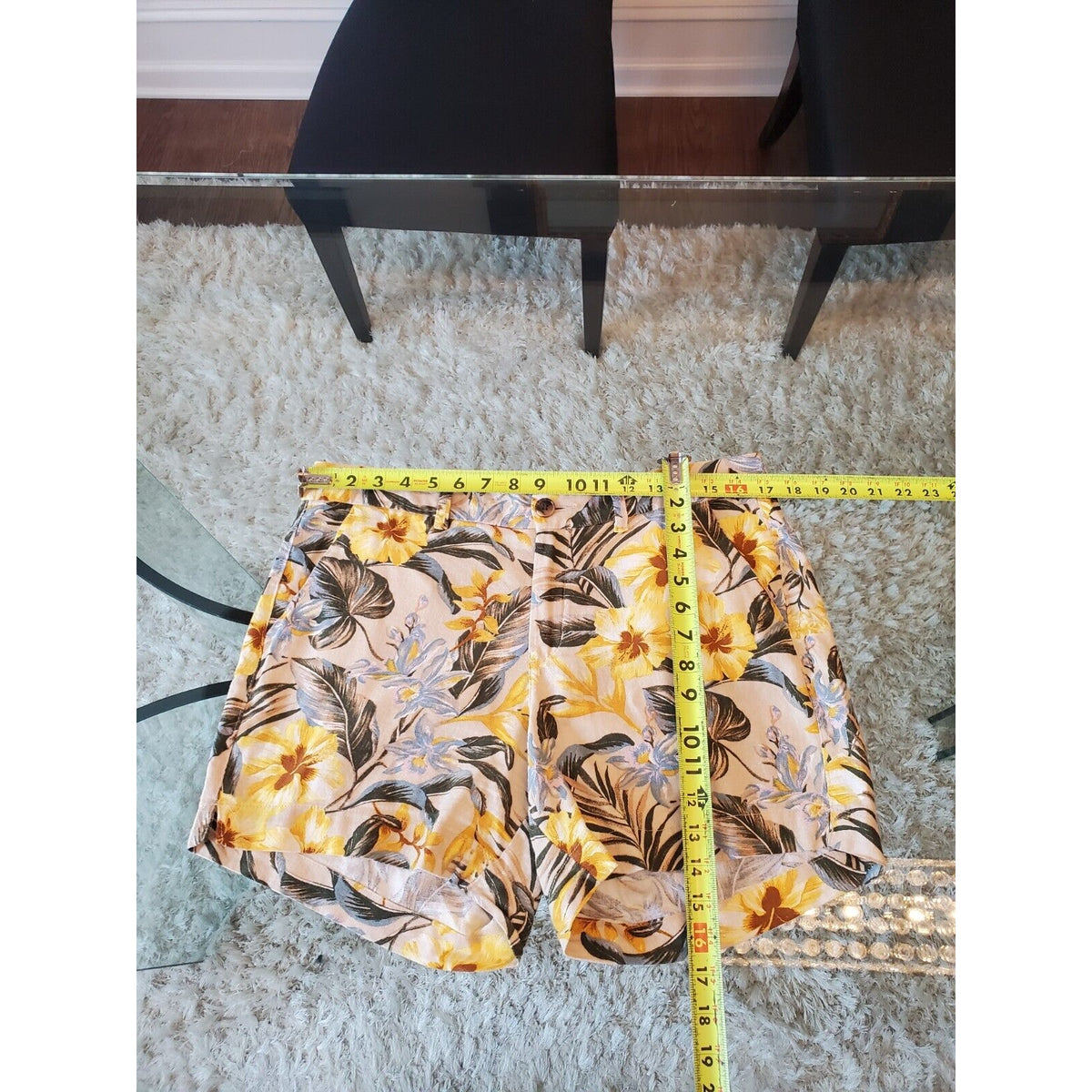 Old Navy Womens Beige Floral Linen Summer Outdoor Casual Beach Shorts Size 10