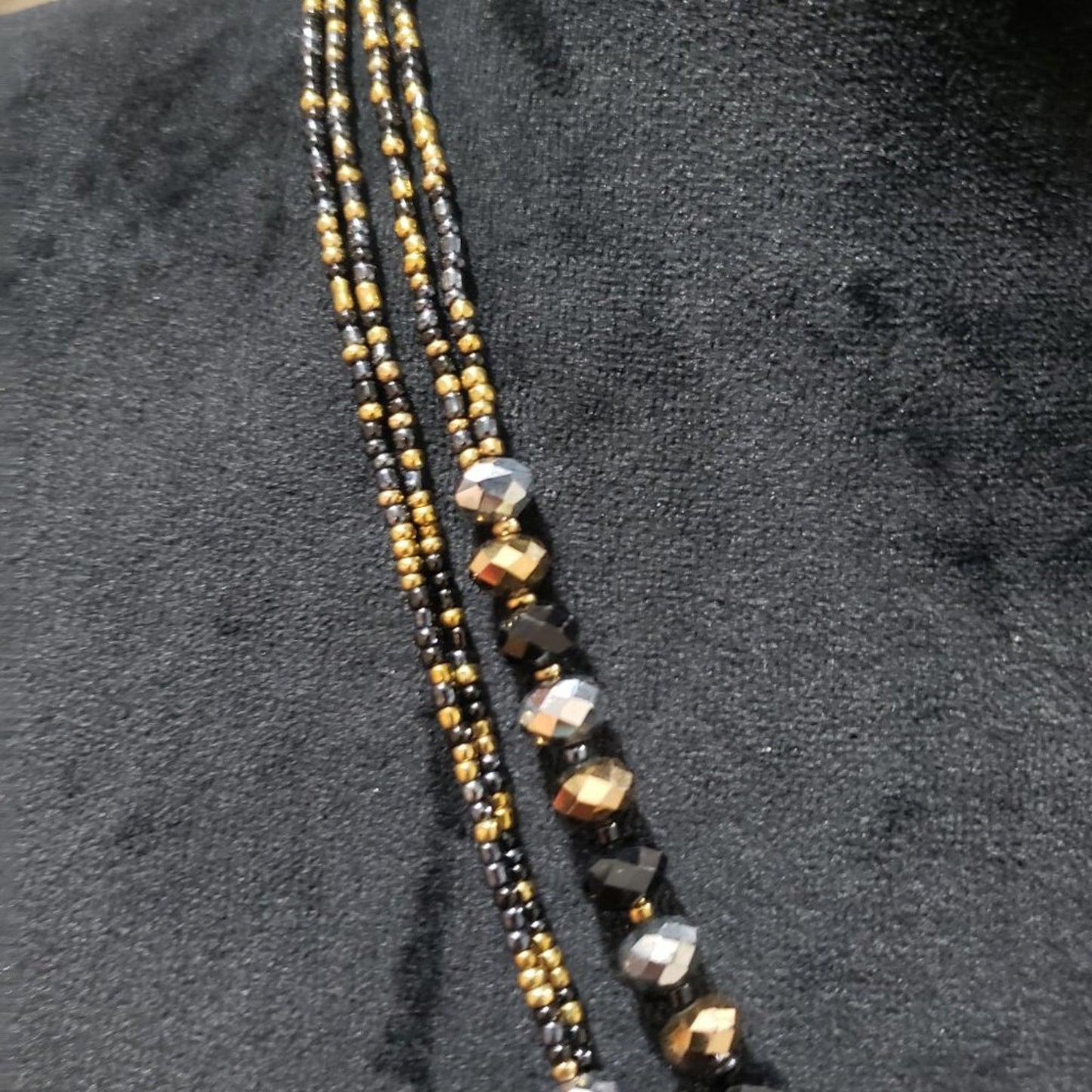 Women's Black Cube Round & Crystal Beaded Fashion Long Necklace