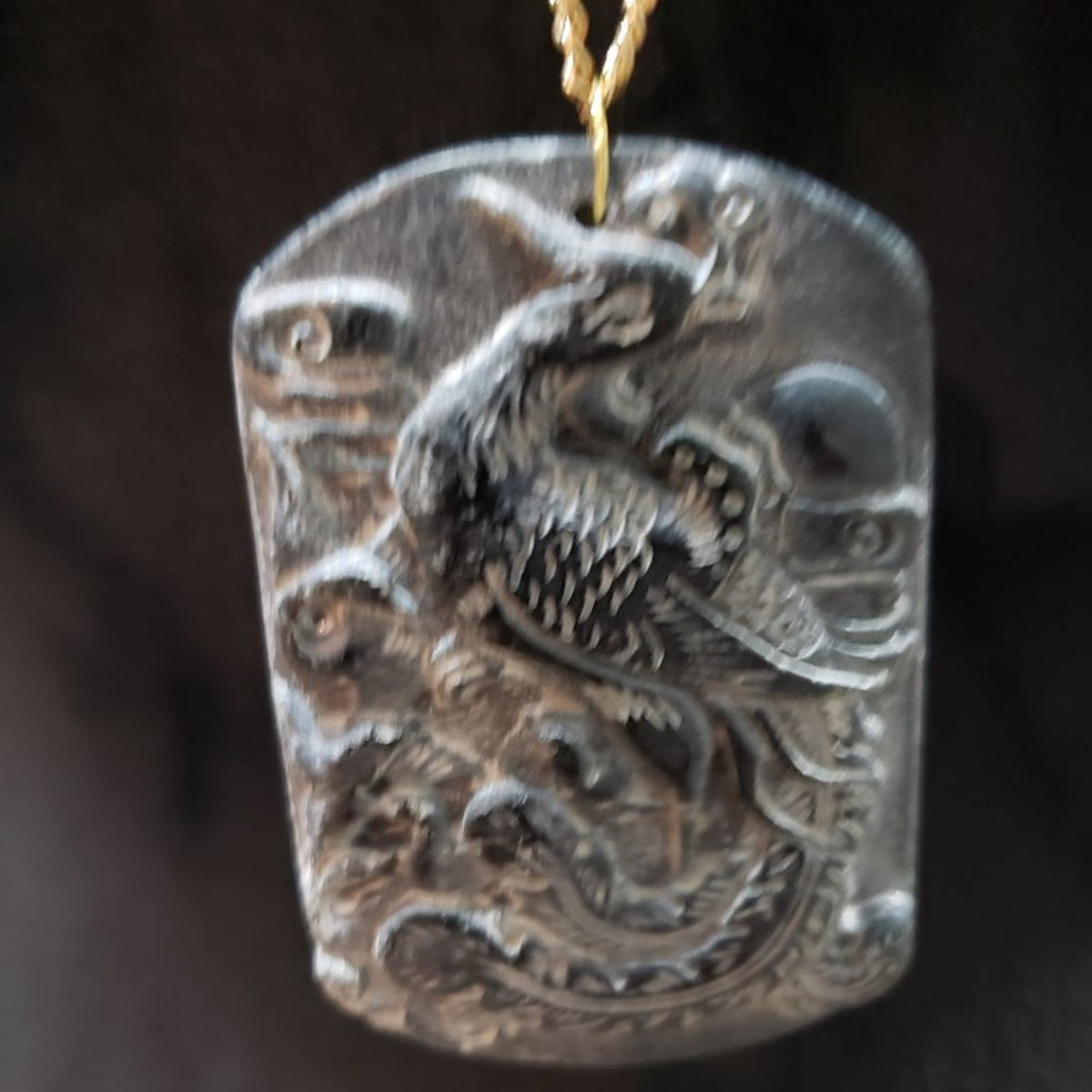 Charcoal Opsidium Phoenix Heavy Pewter Charm Pendant Gold Necklace