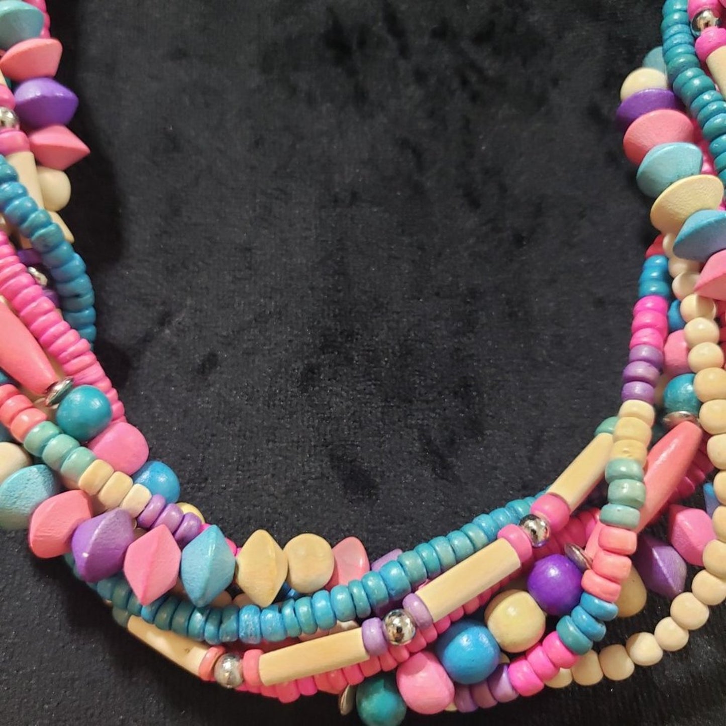 Women's Pink & Blue Round Twisted Beaded with Lobster Clasp Necklace