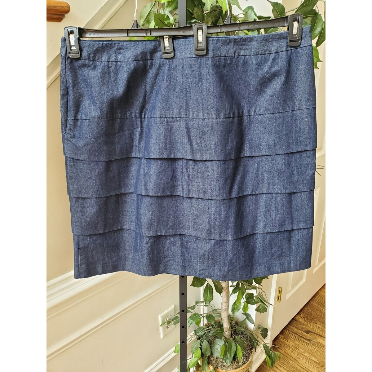 Larry Levine Womens Blue Cotton Stretch Side Zip Straight Knee Length Skirt 20W
