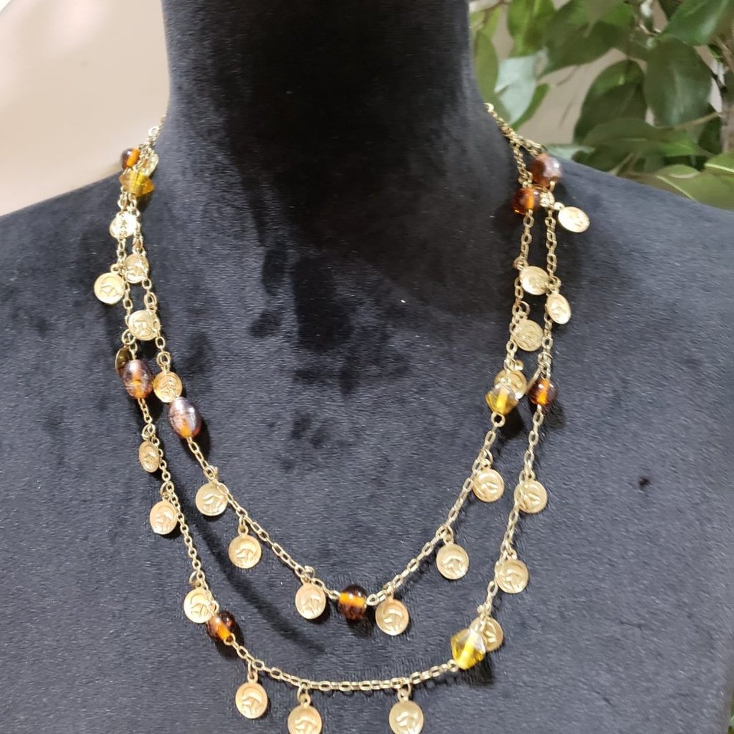 Womens Fashions Gold Tone Chain Multicolor Round Stones Collar Pendant Necklace