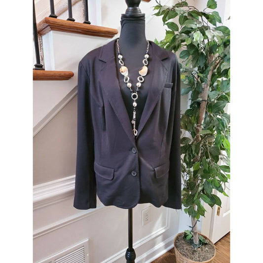 Lane Bryant Women's Blue Polyester & Rayon Long Sleeve Button Blazer Coat