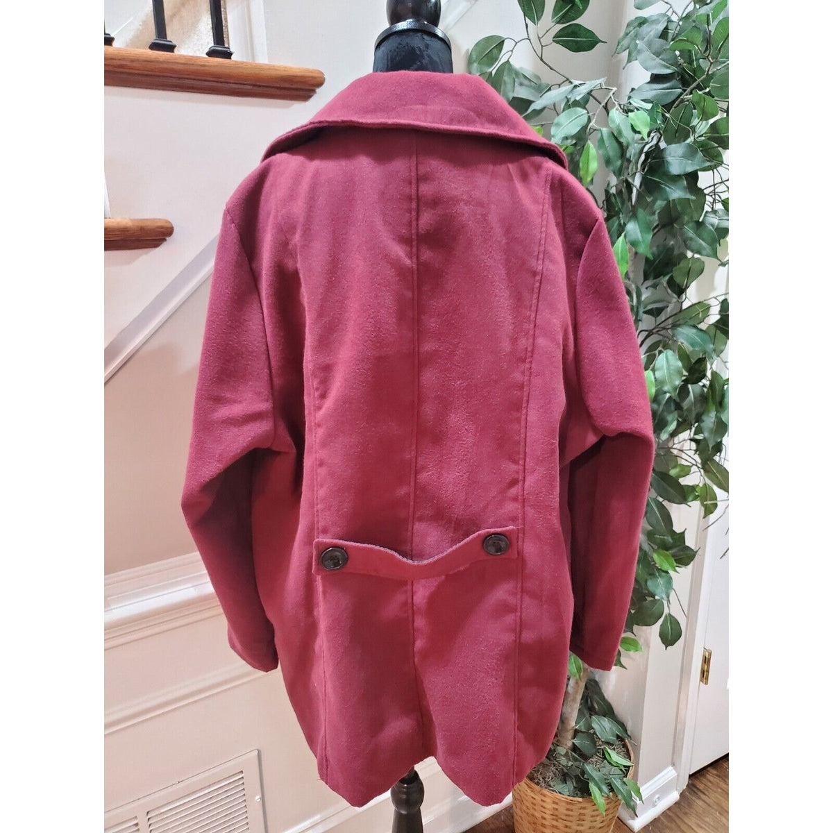 Me Jane Women Maroon Polyester Double Breasted Long Sleeve Buttons Front Coat 3X