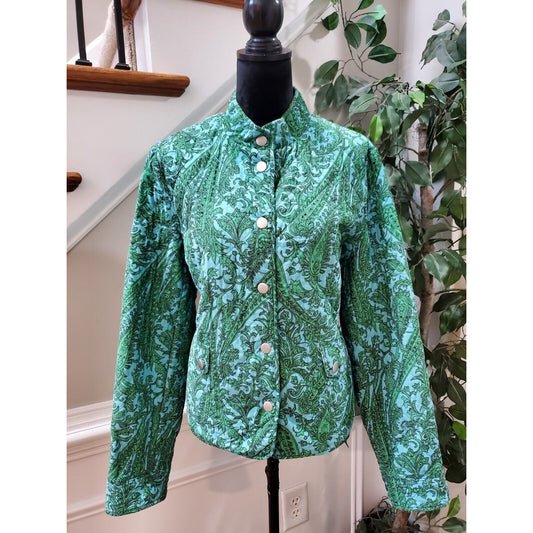 Charter Club Women Green & Blue Cotton Long Sleeve Buttons Front Jacket Size XL