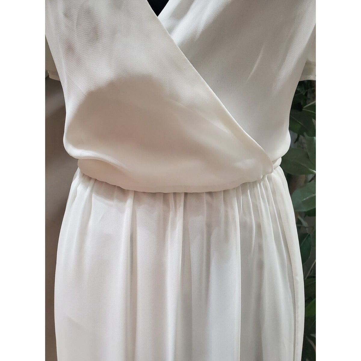 Asos Women's White Solid Polyester V-Neck Short Sleeve Casual Long Maxi Dress 8
