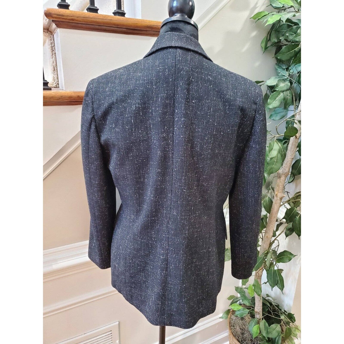 Women's Black Polyester Long Sleeve Single Breasted Fitted Vest & Blazer Medium